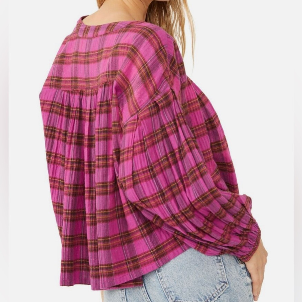 Free People Jessi Plaid Pink Top